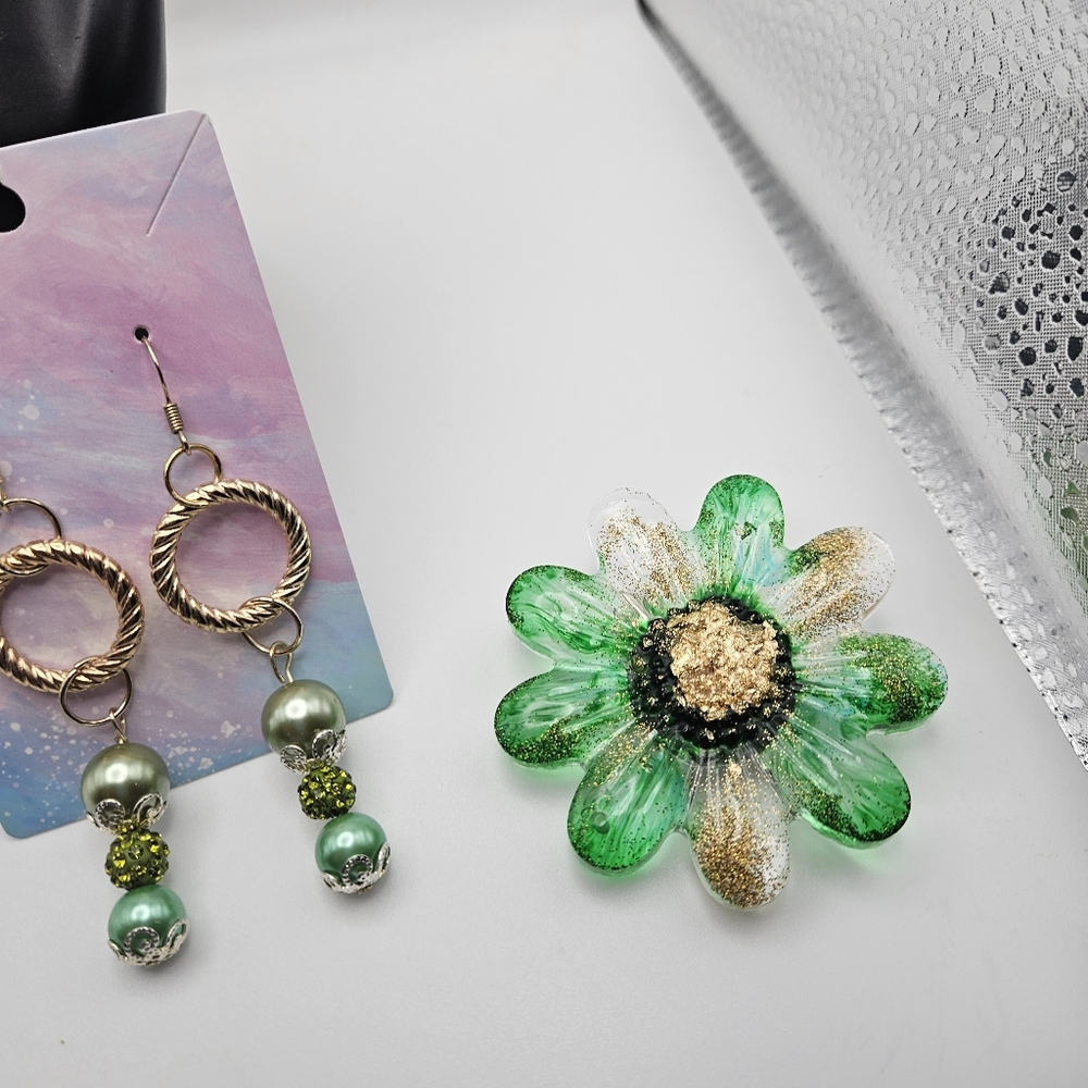 Green and Gold Resin Flower